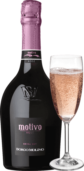 Der Motivo Rosé extra dry von Borgo Molino ist ein hervorragender Aperitif aus Glera, Raboso und Pinot Nero. Dieser Spitzen-Spumante aus Venetien begeistert mit viel lebendiger Frucht und einem herrlich fruchtigen Geschmack am Gaumen! Der Motivo Rosé von Borgo Molino präsentiert sich leuchtend rosa im Glas. Eine feine, lang anhaltende Perlage, gepaart mit einem fruchtigen und intensiven Bouquet, das an Himbeeren, Erdbeeren und Rosen erinnert, zeichnet diese Cuvée aus. Frisch, saftig und lebendig im Geschmack macht der Motivo Rosé geschmacklich alles richtig. Ein Schaumwein aus Norditalien, der sofort zu begeistern weiß und der bereits mit seiner außergewöhnlichen Flaschenform sagt "Hier kommt etwas besonderes!" Vinifikation des Borgo Molino Motivo Rosé Der Motivo Rosé wird bei Borgo Molino aus den Rebsorten Glera, Raboso und Pinot Nero (also Spätburgunder) vinifiziert. Die Trauben wachsen dabei in der Region Marca Trevigiana und werden zum Zeitpunkt optimaler Reife gelesen. Speiseempfehlung für den Borgo Molino Motivo Rosé Genießen Sie diesen außergewöhnlichen Schaumwein aus Venetien als Aperitif oder zu aromatischen Gerichten mit Meeresfrüchten. Auszeichnungen für den Motivo Rosé IWSC 2017: Silber Luca Maroni 2017: 90 Punkte Mundus Vini 2013: Silber 